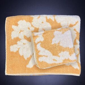 Cannon Monticello Vintage Orange Yellow Floral Towel And Two Wash Cloth Set